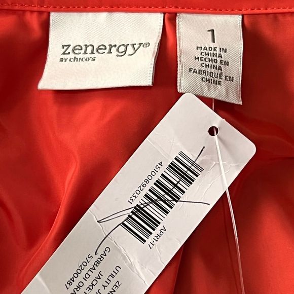 NWT Zenergy by Chicos Orange Rain Coat w Gold Embellishments Size : 1 - Picture 9 of 12